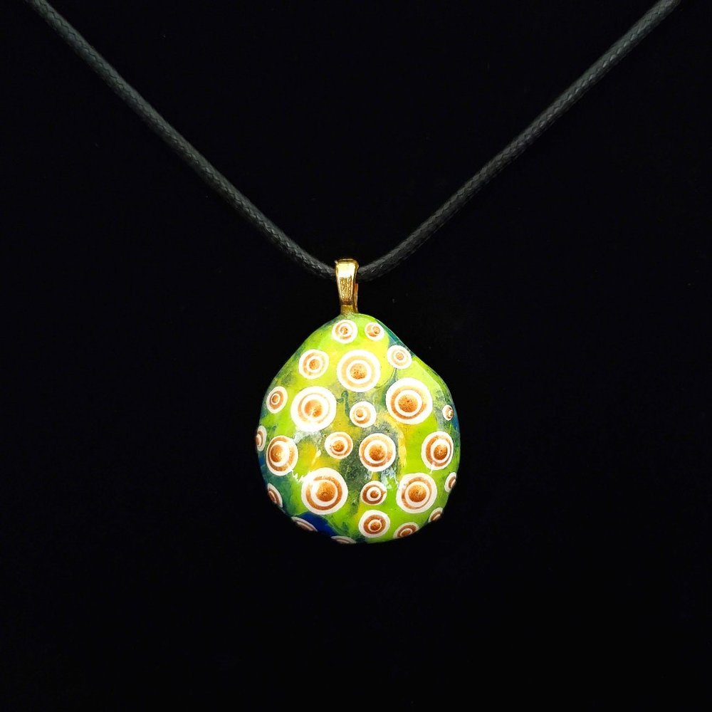Hand Painted Dot Art Pendant, Lemon Lime Mod Pendant